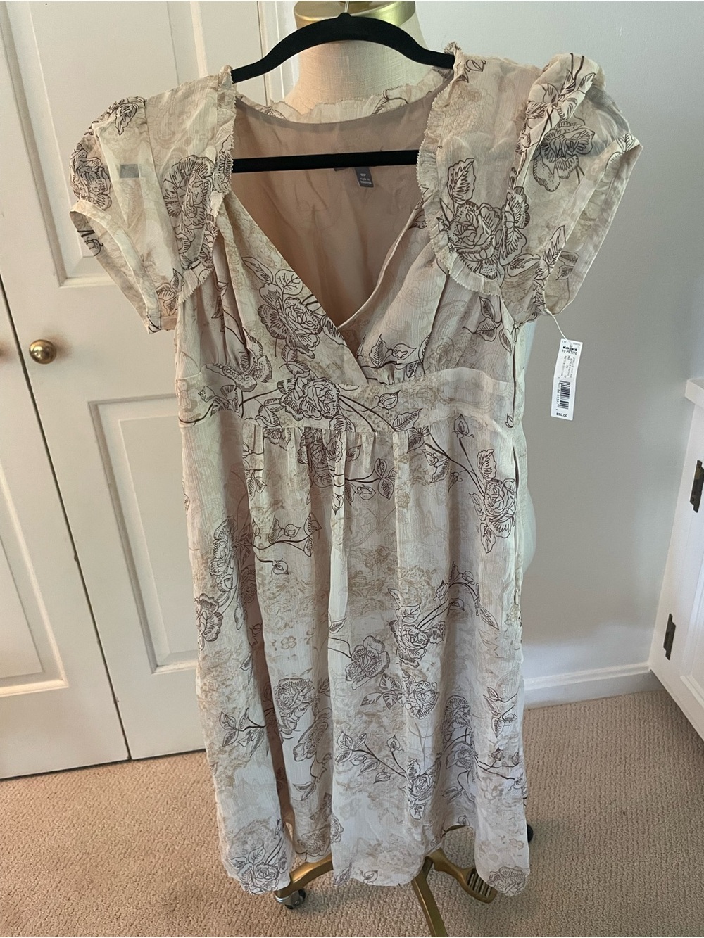 Michael Kors Beige Floral Midi Dress